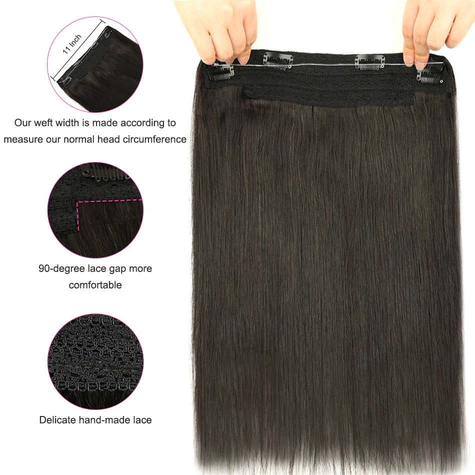 80G Fish Line Human Hair Extensions Straight Halo Clip In Remy Hair Extensions OnePiece Invisible Wire Hair Extension for Women