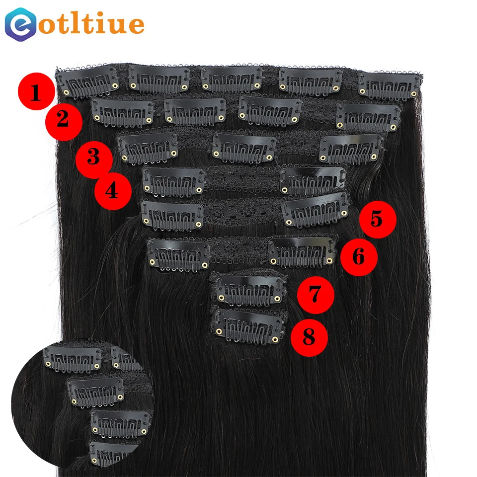 Eotltiue Brazilian Remy Straight Hair Clip In Human Hair Extensions Natural Color 8Pieces/Sets Full Head 120G For Black Women