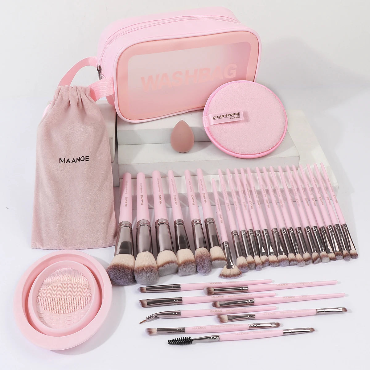 34PCS Makeup Tools Kit 30PCS Foundation Eyeshadow Blush Makeup Brush Cosmetic Makeup Remover Puff Sponge Set/Bag