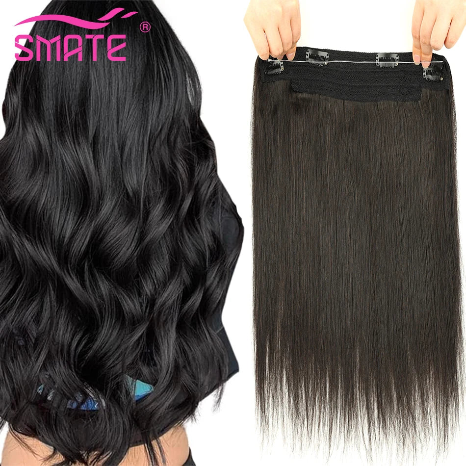 80G Fish Line Human Hair Extensions Straight Halo Clip In Remy Hair Extensions OnePiece Invisible Wire Hair Extension for Women