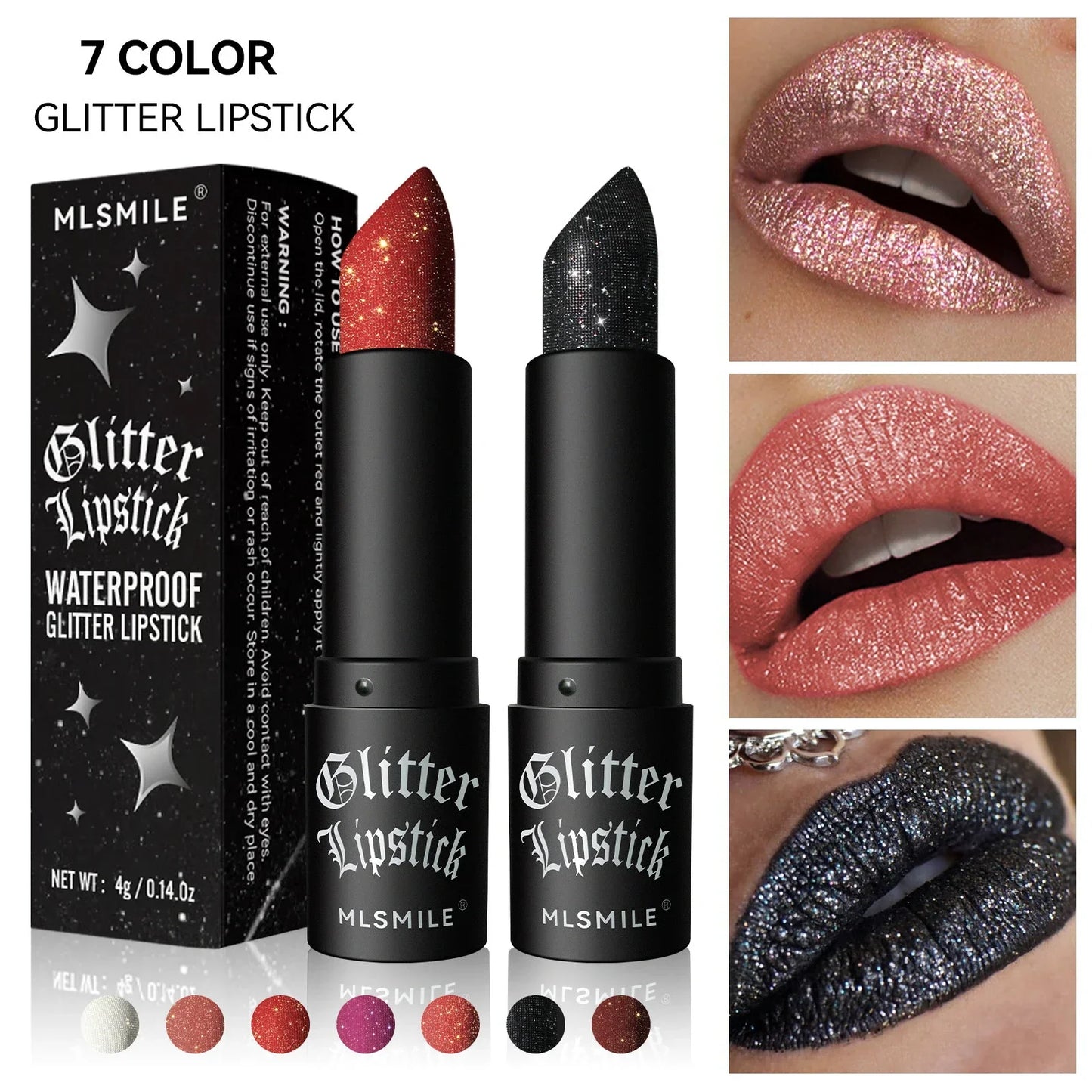 7 Colors Waterproof Diamond Glitter Lipstick Long Lasting Moisturizing Shiny Pearlescent Nude Red Lipsticks Lips Makeup