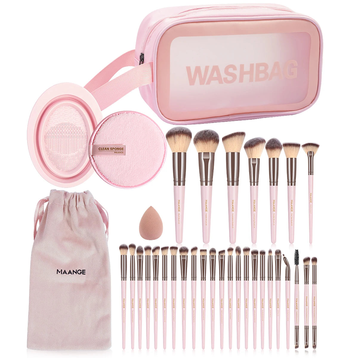 34PCS Makeup Tools Kit 30PCS Foundation Eyeshadow Blush Makeup Brush Cosmetic Makeup Remover Puff Sponge Set/Bag